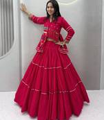 rani pink cotton poly embroidered traditional lehenga choli upto 44