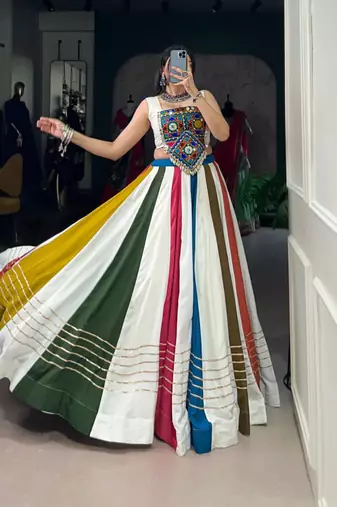 multicolor cotton poly embroidered traditional lehenga choli upto 42