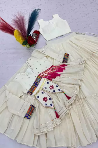 off white cotton poly embroidered traditional lehenga choli upto 44