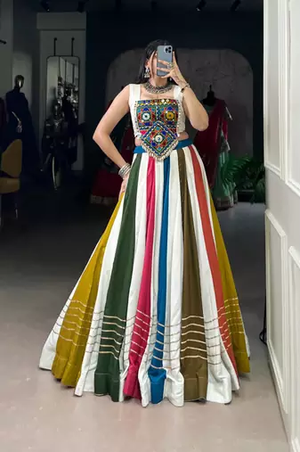 multicolor cotton poly embroidered traditional lehenga choli upto 42