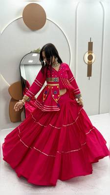 rani pink cotton poly embroidered traditional lehenga choli upto 44 2