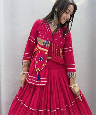 rani pink cotton poly embroidered traditional lehenga choli upto 44 3