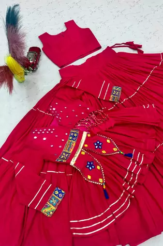 rani pink cotton poly embroidered traditional lehenga choli upto 44
