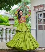 green cotton poly embroidered traditional lehenga choli upto 44