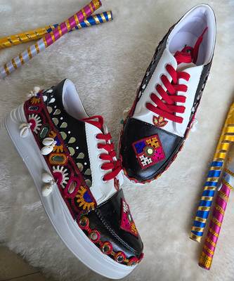 Black latkan artificial leather sneakers 2