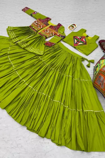 green cotton poly embroidered traditional lehenga choli upto 44