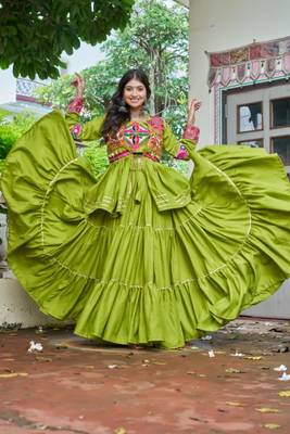 green cotton poly embroidered traditional lehenga choli upto 44 3