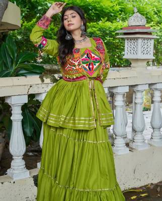 green cotton poly embroidered traditional lehenga choli upto 44 4