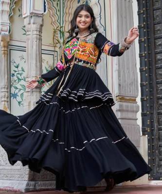 black cotton poly embroidered traditional lehenga choli upto 44 1