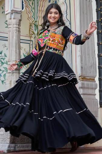 black cotton poly embroidered traditional lehenga choli upto 44
