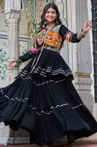 black cotton poly embroidered traditional lehenga choli upto 44