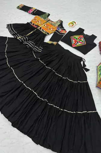 black cotton poly embroidered traditional lehenga choli upto 44