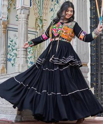 black cotton poly embroidered traditional lehenga choli upto 44 3