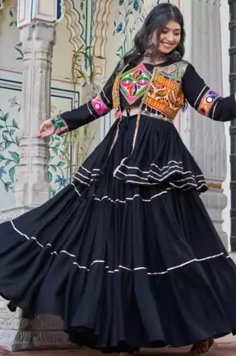 black cotton poly embroidered traditional lehenga choli upto 44