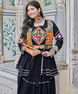 black cotton poly embroidered traditional lehenga choli upto 44 4