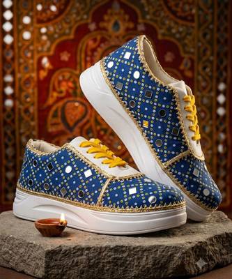 Blue printed artificial leather sneakers 1