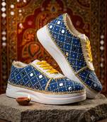 Blue printed artificial leather sneakers