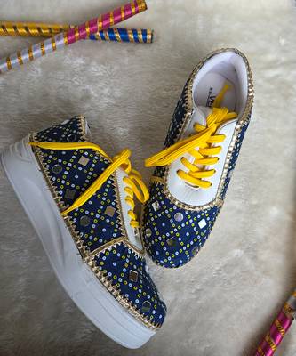 Blue printed artificial leather sneakers 2
