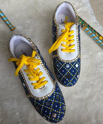 Blue printed artificial leather sneakers 3