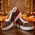 Red and black printed artificial leather sneakers