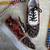 Red and black printed artificial leather sneakers