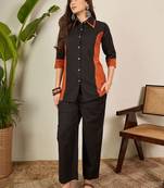Black and orange  pure cotton collar shirt & trousers co-ords