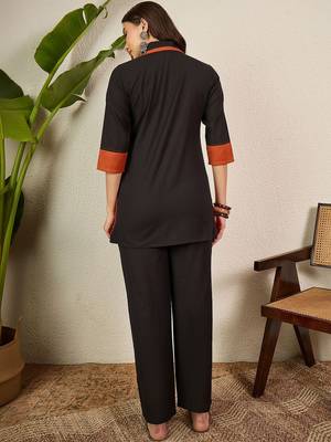 Black and orange  pure cotton collar shirt & trousers co-ords 3