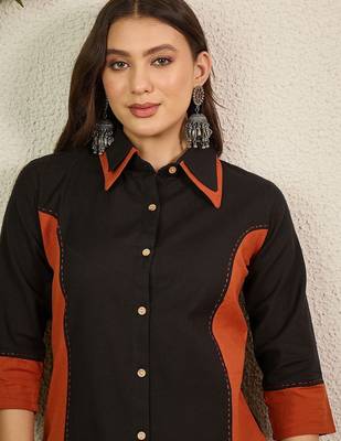 Black and orange  pure cotton collar shirt & trousers co-ords 4