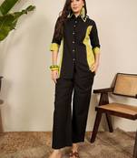 Black and yellow pure cotton collar shirt & trousers co-ords