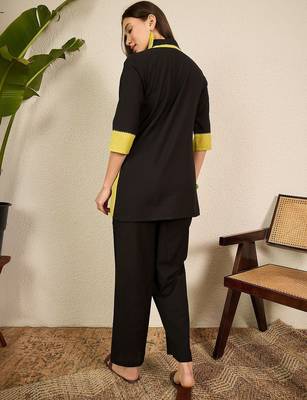 Black and yellow pure cotton collar shirt & trousers co-ords 3
