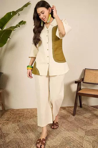 pure cotton collar shirt & trousers co-ords