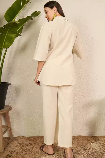 pure cotton collar shirt & trousers co-ords