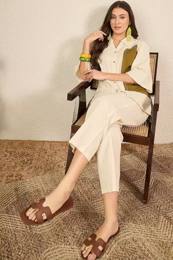 pure cotton collar shirt & trousers co-ords
