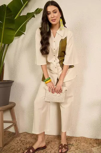 pure cotton collar shirt & trousers co-ords