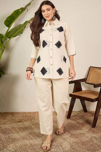 pure cotton collar shirt & trousers co-ords