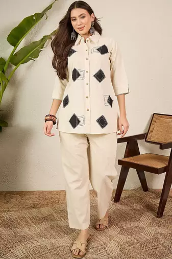 pure cotton collar shirt & trousers co-ords