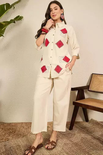 pure cotton collar shirt & trousers co-ords