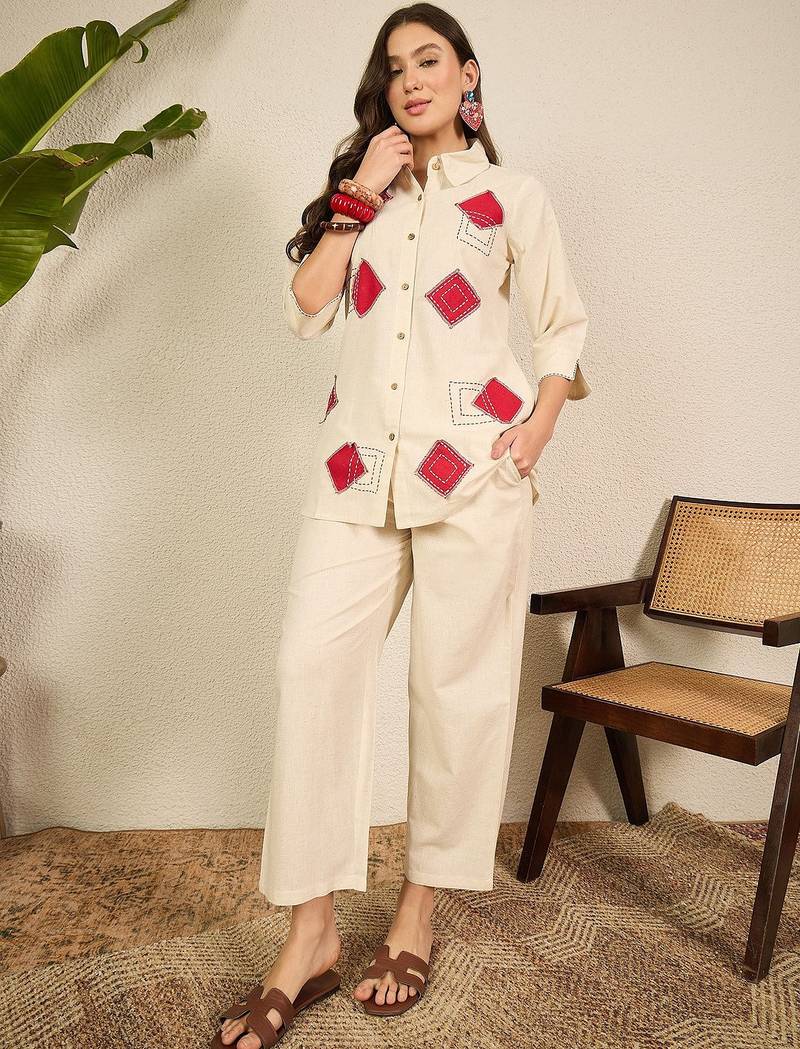 pure cotton collar shirt & trousers co-ords