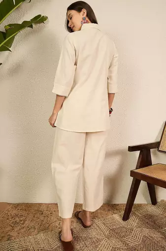 pure cotton collar shirt & trousers co-ords