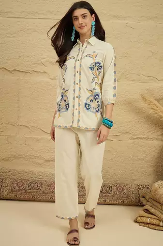 Cotton embroidered shirt with trousers