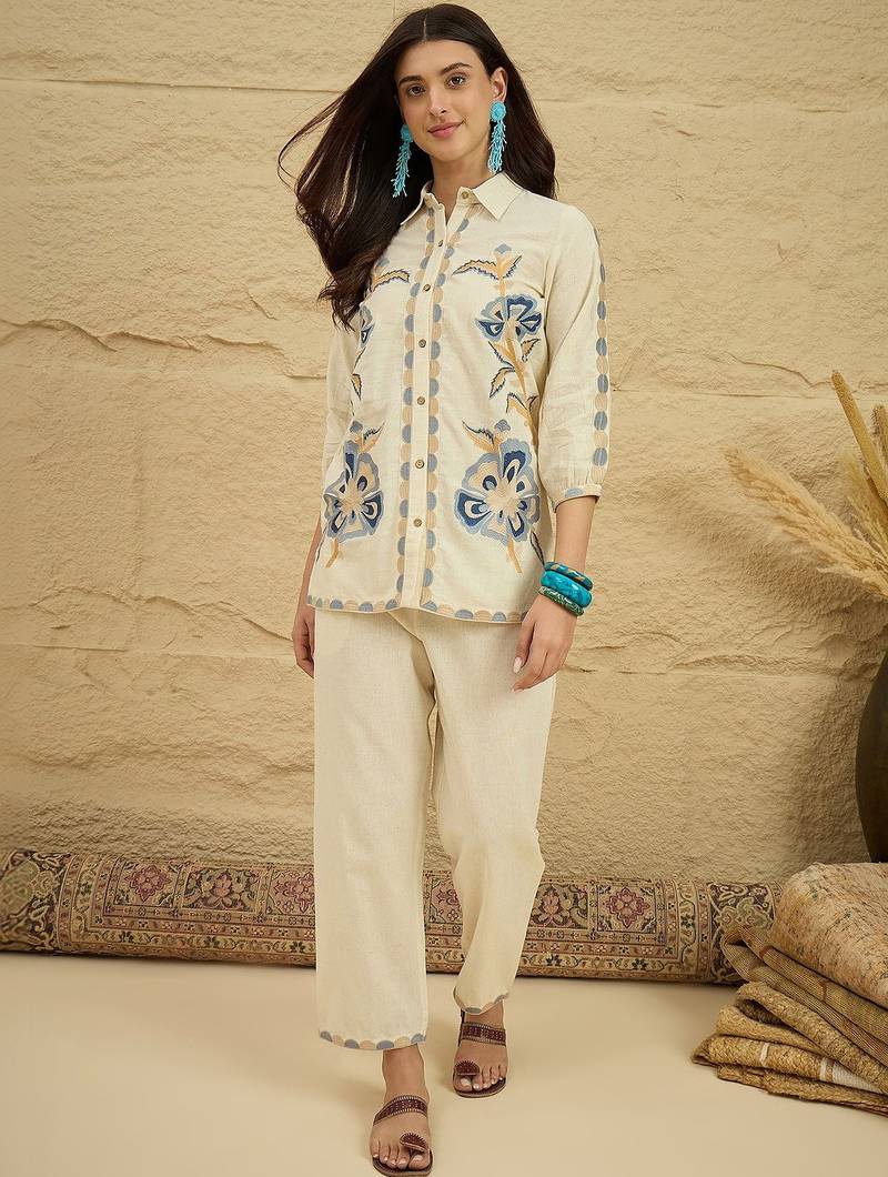 Cotton embroidered shirt with trousers