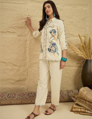 Cotton embroidered shirt with trousers 2