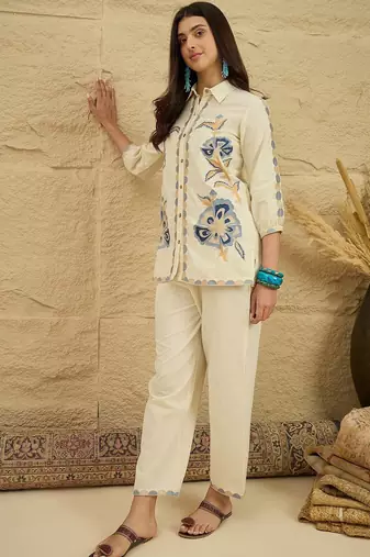 Cotton embroidered shirt with trousers