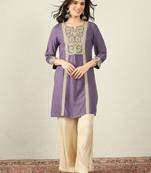 Purple color women embroidered thread work kurta in viscose