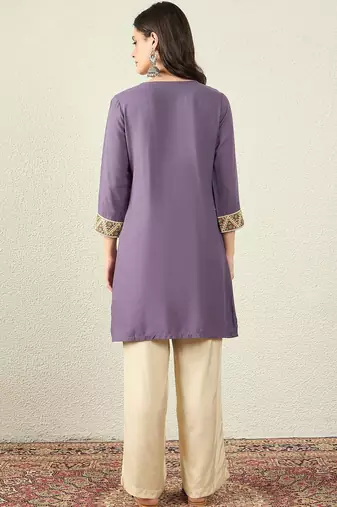Purple color women embroidered thread work kurta in viscose