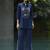 Dark blue silk blend embroidered co-ords.