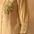 Yellow silk blend floral embroidered thread work embellished puff sleeves shirt with trousers