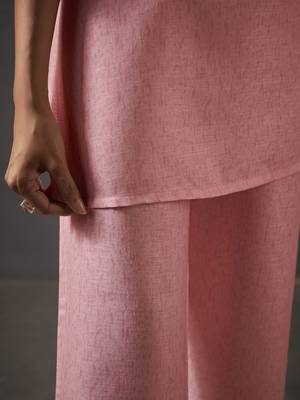 Pink embroidered v neck top with trousers co-ords 4
