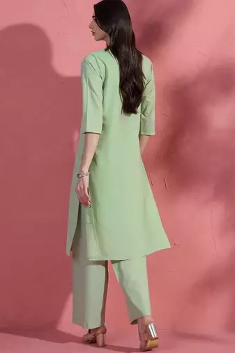 Women embroidered regular thread work pure cotton kurta with trousers