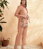 Peach pink embroidered tunic with trouser co-ords